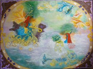 Marie-rose ATCHAMA - Etres de lumière.81x81cm acrylique sur toile de lin au couteau Marie-rose ATCHAMA - Etres de lumière.81x81cm acrylique sur toile de lin au couteau