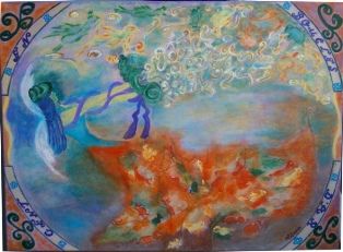 Marie-rose ATCHAMA - L homme de la conscience81X81cm. Huile sur toile au couteau Marie-rose ATCHAMA - L homme de la conscience81X81cm. Huile sur toile au couteau