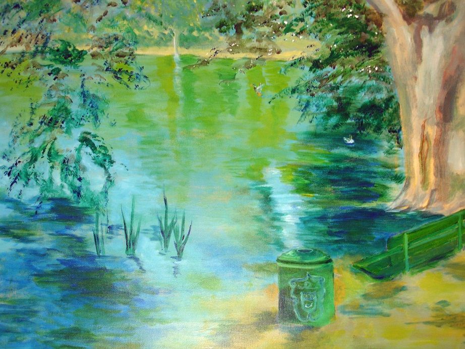 Patrice CASTILLEJOS - BANC PUBLIC A LA LISIERE D'UNE RIVE - 50 x 66 - 2011 - Huile Patrice CASTILLEJOS - BANC PUBLIC A LA LISIERE D'UNE RIVE - 50 x 66 - 2011 - Huile