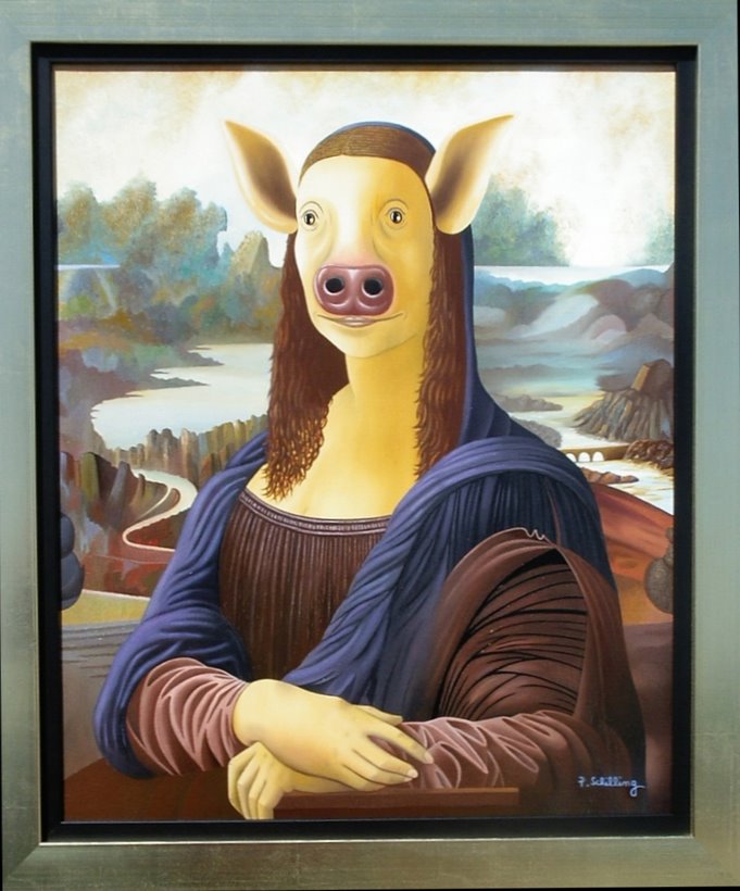 Patrick SCHILLING - La Joconde est une cochonne.8F.Huile sur toile Patrick SCHILLING - La Joconde est une cochonne.8F.Huile sur toile