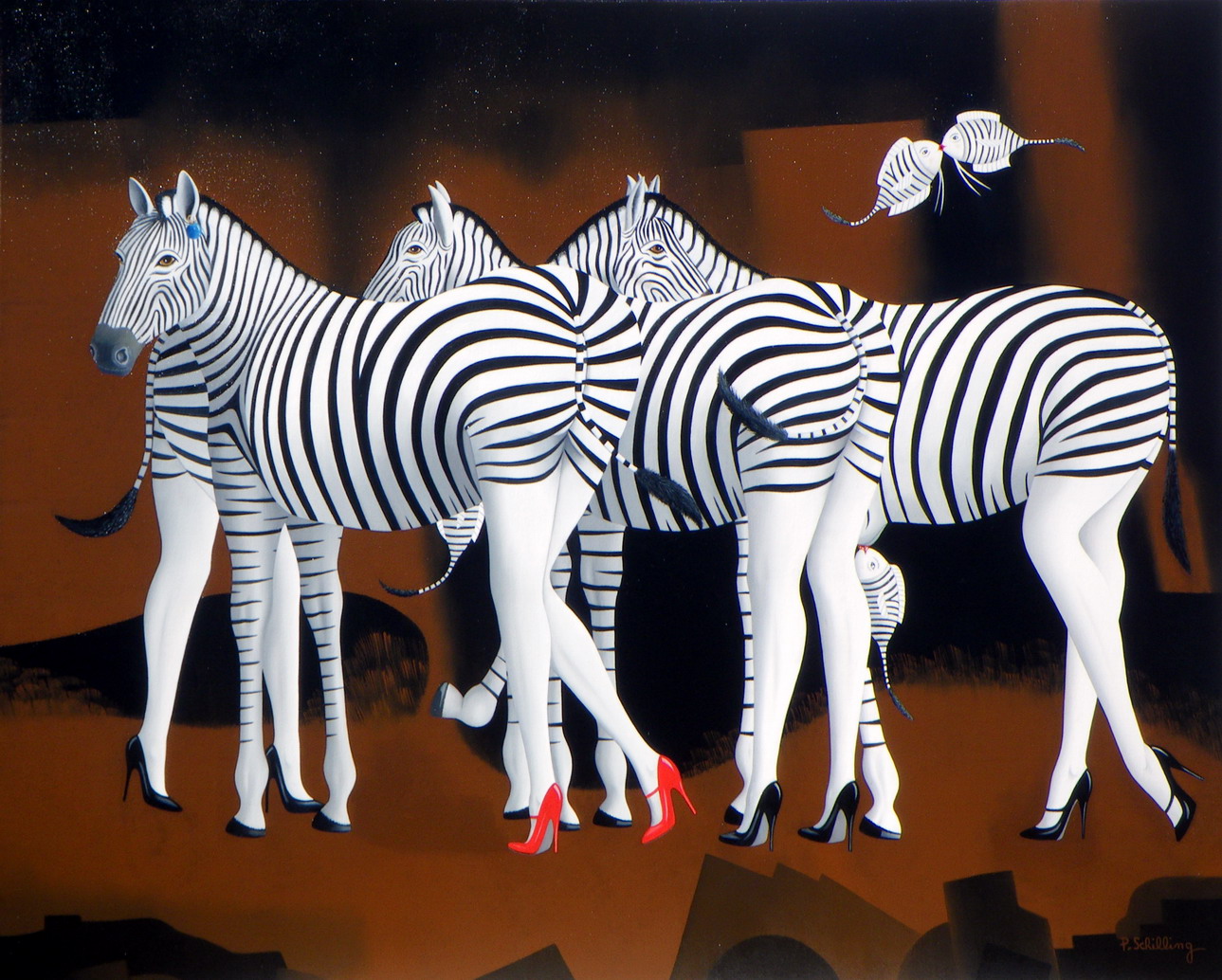 Patrick SCHILLING - Crazy zèbres.20F.Huile sur toile Patrick SCHILLING - Crazy zèbres.20F.Huile sur toile