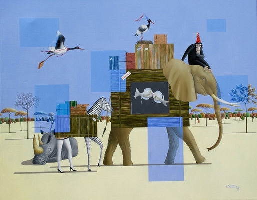Patrick SCHILLING - Un oeil pour regarder le train train qui passe.30F.Huile sur toile Patrick SCHILLING - Un oeil pour regarder le train train qui passe.30F.Huile sur toile