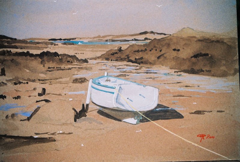 Philippe BON - Chausey barque echouée. gouache. 25 x 35 Philippe BON - Chausey barque echouée. gouache. 25 x 35