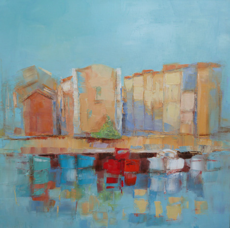 REGINE PIVIER-ATTOLINI - Barques à Martigues 80x80 cm - 2010 - Huile sur toile REGINE PIVIER-ATTOLINI - Barques à Martigues 80x80 cm - 2010 - Huile sur toile