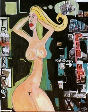 Richard BOIGEOL - PIN'UP - 92x73 - Huile sur toile et collages papiers Richard BOIGEOL - PIN'UP - 92x73 - Huile sur toile et collages papiers