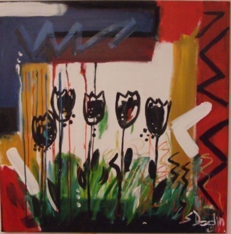 SYLVIE DODIN - fleurs 2 100x100 acrylique SYLVIE DODIN - fleurs 2 100x100 acrylique