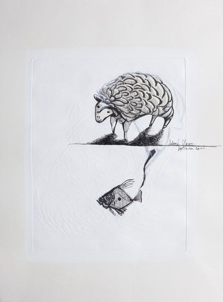 Salomé SLOAN - Pêche à la clef 30 x 40, 2011, Gravure, encre et acrylique Salomé SLOAN - Pêche à la clef 30 x 40, 2011, Gravure, encre et acrylique