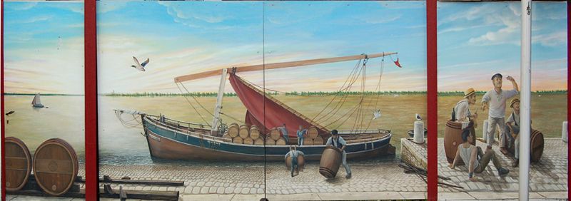 VINCENT DROUIN - LA GABARE : 190 x 600 cm 2010 Décor peint sur panneaux, installé sur le portail d’un commerce. VINCENT DROUIN - LA GABARE : 190 x 600 cm 2010 Décor peint sur panneaux, installé sur le portail d’un commerce.
