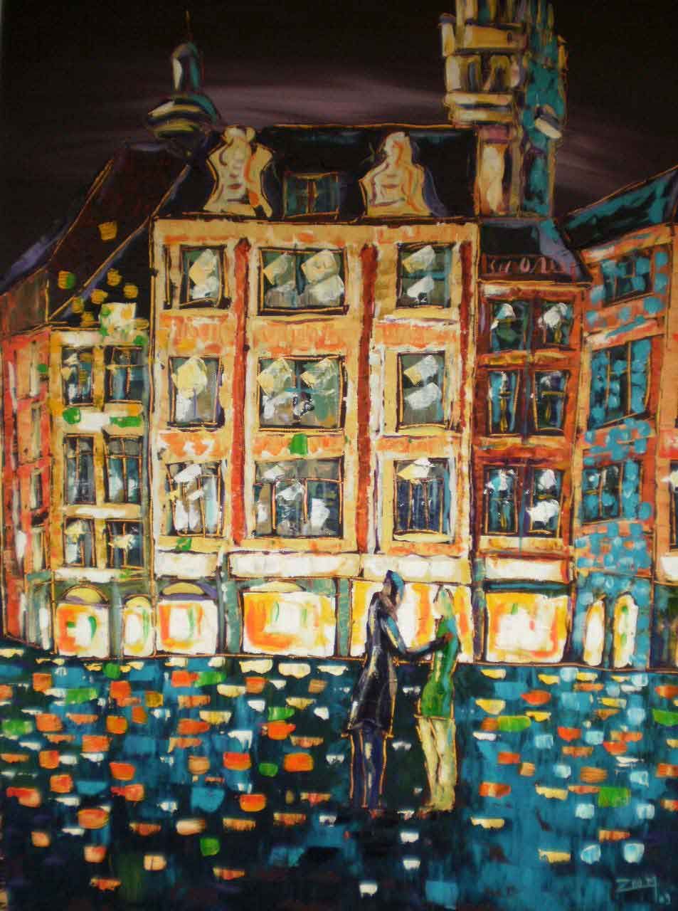 Zoum Zabayou - Rue de la Monnaie au Vieux Lille, acrylique sur toile Zoum Zabayou - Rue de la Monnaie au Vieux Lille, acrylique sur toile