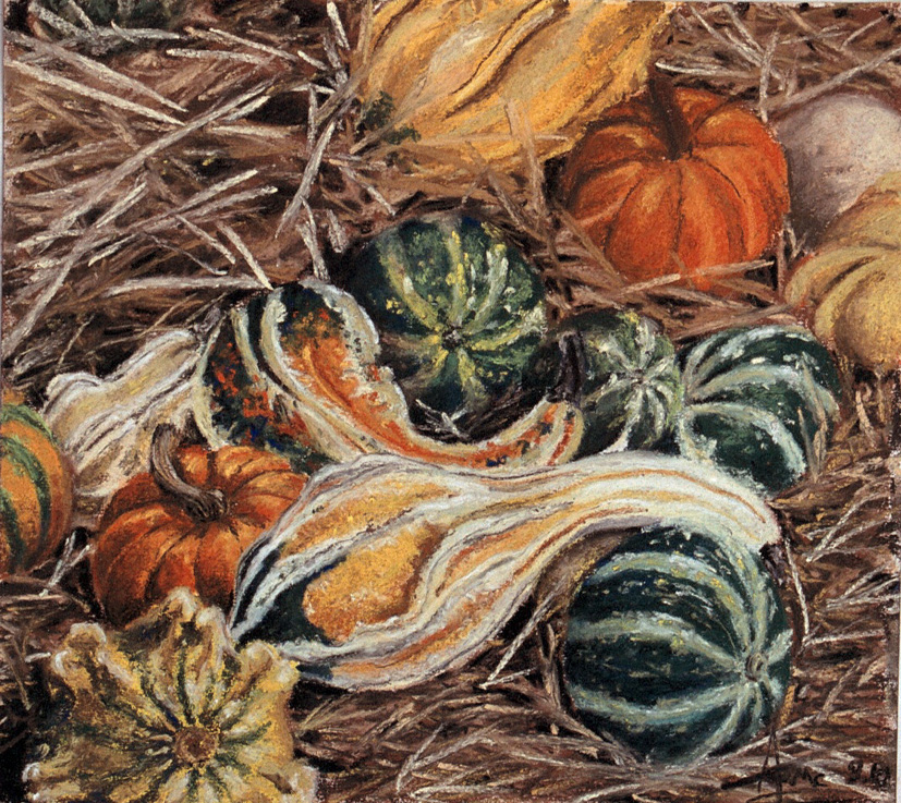 anne courtine - coloquintes sur la paille, 35x40 cm, 2010, pastels secs. J'apprécie particulièrement ces coloquintes aux formes et couleurs infinies. anne courtine - coloquintes sur la paille, 35x40 cm, 2010, pastels secs. J'apprécie particulièrement ces coloquintes aux formes et couleurs infinies.