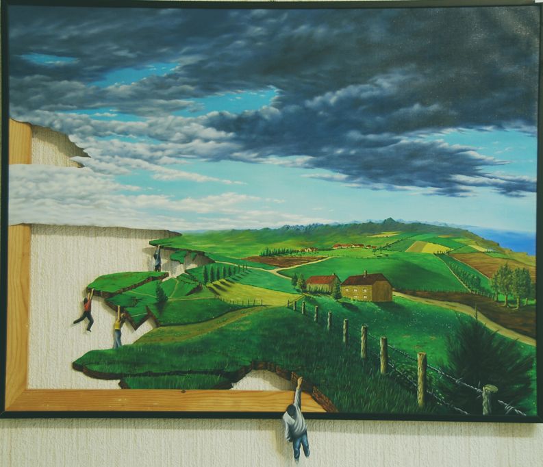 daniel JOUX - : Au Bout du Bout du MONDE.HUILE SUR TOILES DECOUPEES ET COLLEES SUR UN MEME CHASSIS 2011.120x100cms daniel JOUX - : Au Bout du Bout du MONDE.HUILE SUR TOILES DECOUPEES ET COLLEES SUR UN MEME CHASSIS 2011.120x100cms
