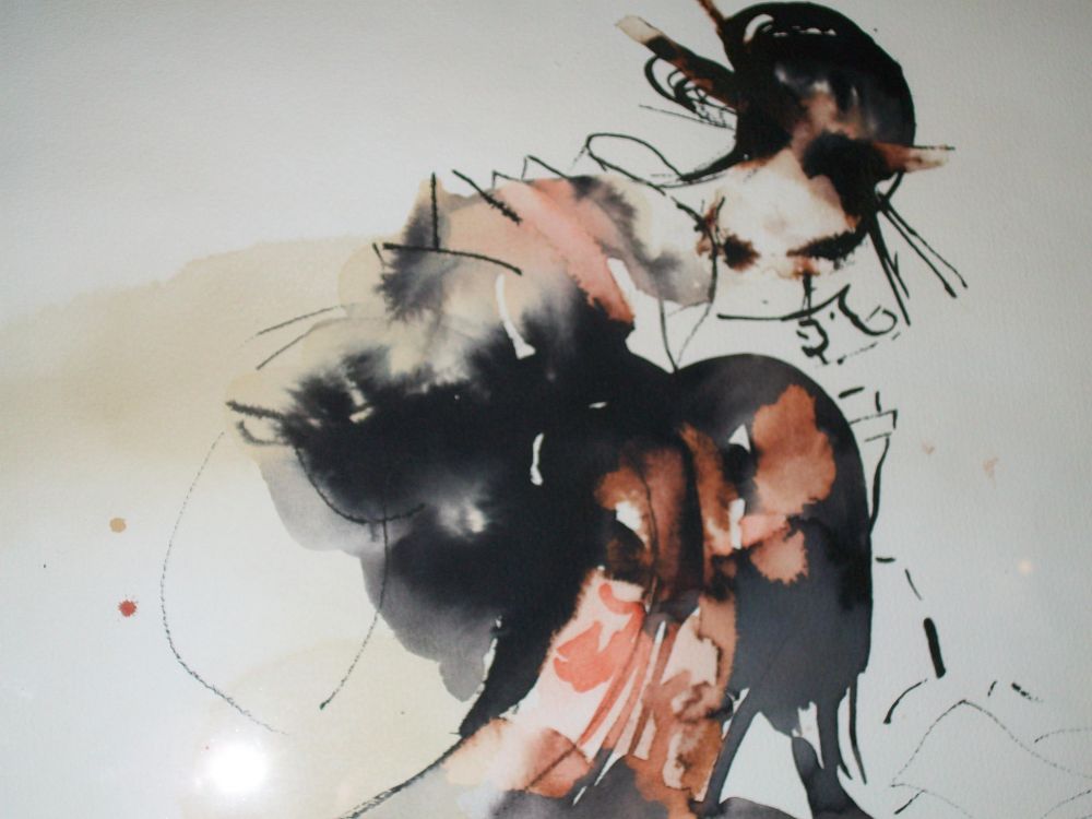 genevieve Bonnet-Cadith - désolée, 45X55, 2010 , lavis encre noire rehaussée d'aquarelle bleue et rouge sur papier genevieve Bonnet-Cadith - désolée, 45X55, 2010 , lavis encre noire rehaussée d'aquarelle bleue et rouge sur papier