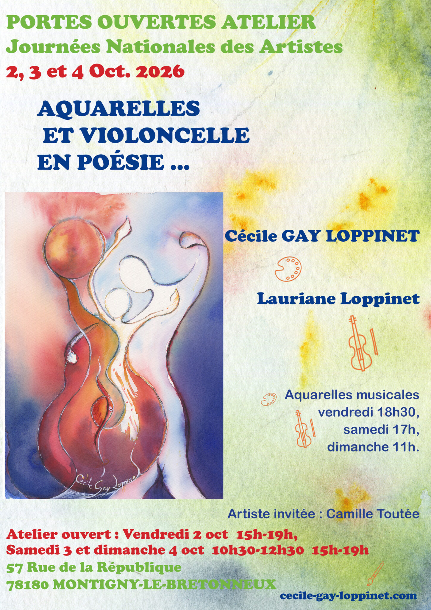 Aquarelles et violoncelle en poésie ... JNA2026 Journées Nationales des Artistes