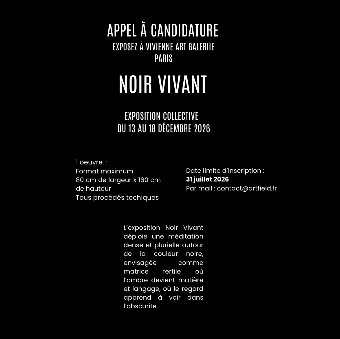 Appel à candidatures - Exposition collective NOIR VIVANT