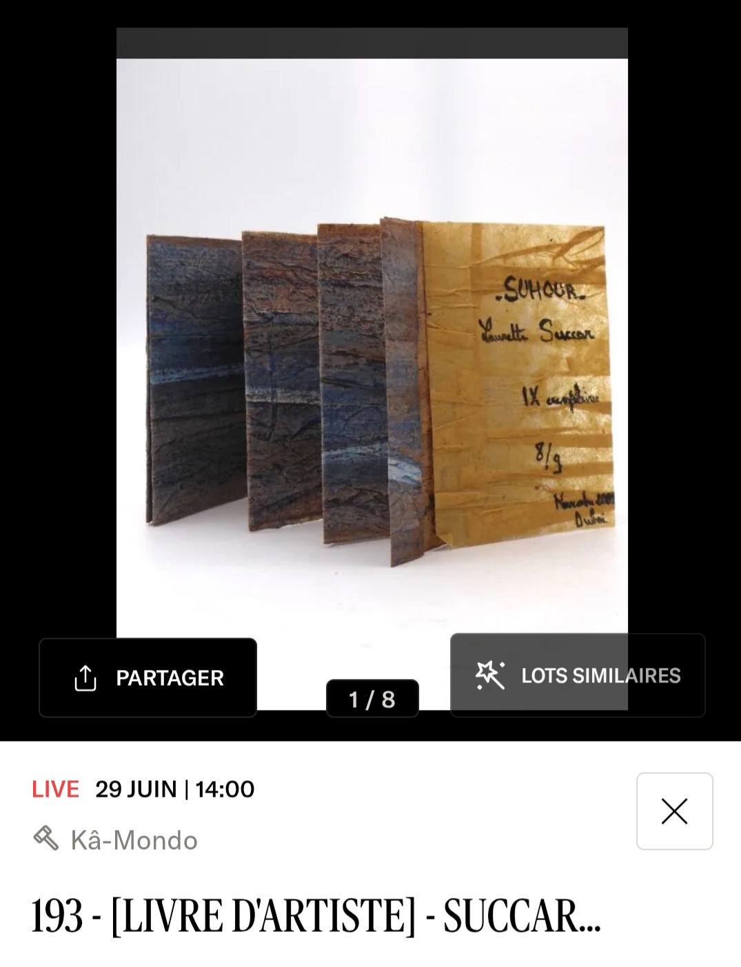 Laurette Succar Livre d'artiste | Kâ-Mondo Vente aux enchères publiques