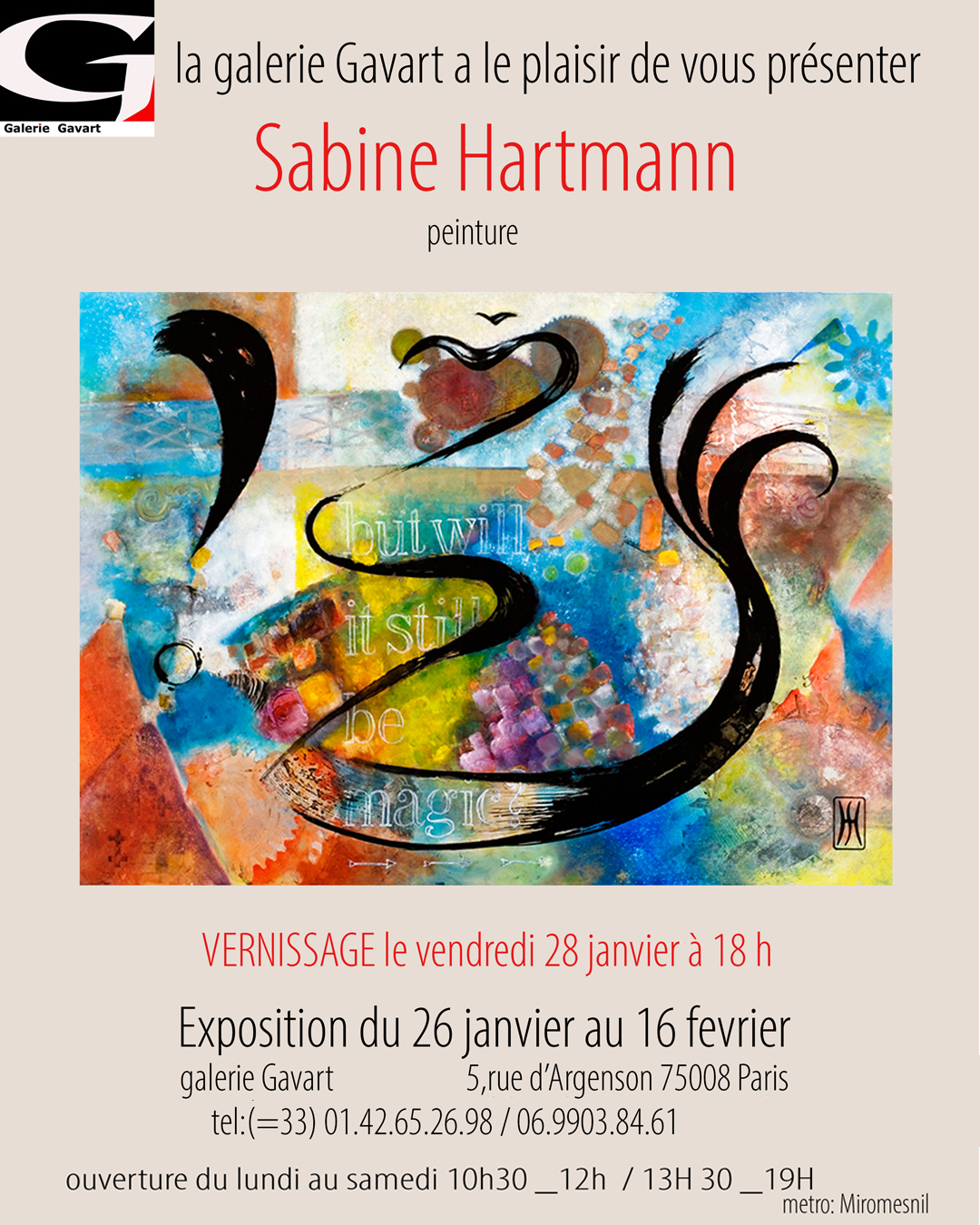 La galerie Gavart a le plaisir de vous présenter sabine hartmann peinture