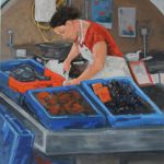 Epouse de pêcheur aux Halles à poissons de Perros-Guirec format 100x65cm 145-3 2019