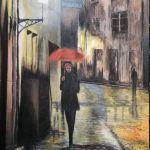 Woman\'s red umbrella