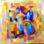 Le ARA BLEU -Acrylique sur toile 80 x 80 - 03 17 - J'ai déstructuré les couleurs du plumage de l'oiseau pour laisser aller mon inspiration dans une recherche abstraite par Michel POMMEZ
