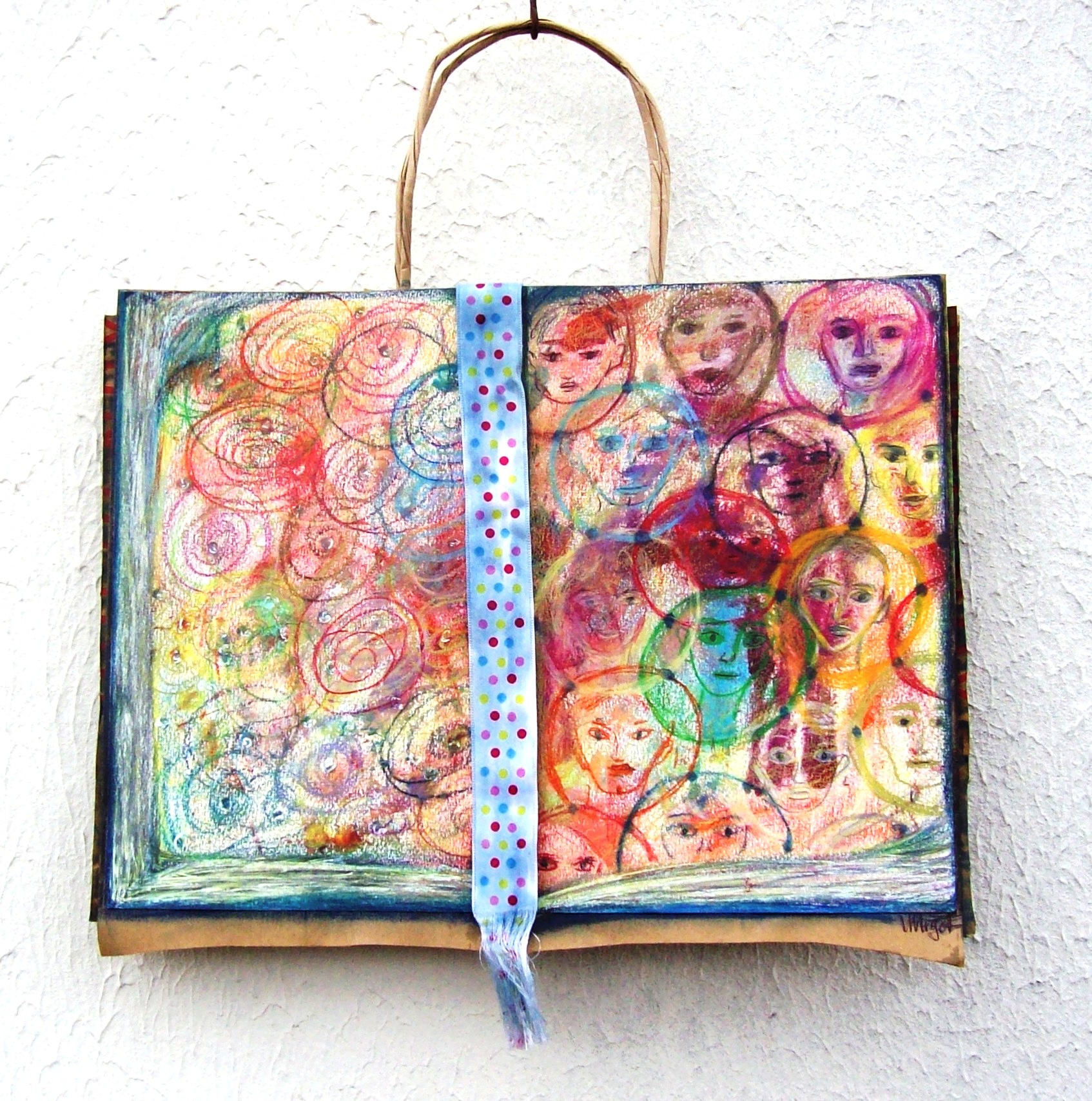 kids-in-the-box-la-fin-nest-pas-ecrite-the-end-is-not-written-work-on-upcycled-paper-bag-33-x-26-cm-mixed-media