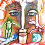 Rêveuses au baiser psychédélique Dessin crayons et aquarelle sur papier 110 X 75 cm