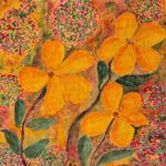 Trois fleurs orange sur doré par Eveline DAVID-VALETTE