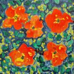 Cinq fleurs rouges et jaunes par Eveline DAVID-VALETTE