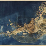 SIMON UNIVERS 1 FEUTRE INDIGO FEUILLE D'OR 56x74 cm par yasmines simon
