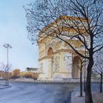 Arc de Triomphe à l\'aube. D\'après une scène prise lors d\'une balade matinale.