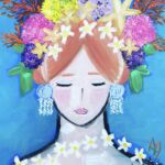 Fille et fleurs, mare par Aurelie Assemat