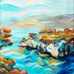 « Calanque à Cassis » est une étude expressive à l\'acrylique explorant la perception sensorielle des paysages méditerranéens.  L\'œuvre transcende la représentation pour se concentrer sur le rythme, la couleur et la résonance émotionnelle.  La composition est construite par des coups de pinceau fluides et gestuels qui estompent la frontière entre mer, terre et air. Une palette lumineuse de turquoise, de bleus profonds et d\'ocres chauds crée un jeu dynamique de températures et de lumière.  Située entre abstraction lyrique et tradition paysagère stylisée, la peinture reflète une approche intuitive et processuelle. Elle s\'attache moins à un lieu précis qu\'à une mémoire intérieure du lieu – une vision personnelle, presque méditative, du Sud. par Marina DEMARIS