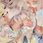 CHATS JOUEURS OCRES DUO NAMY PEINTURE par Nanou Parent