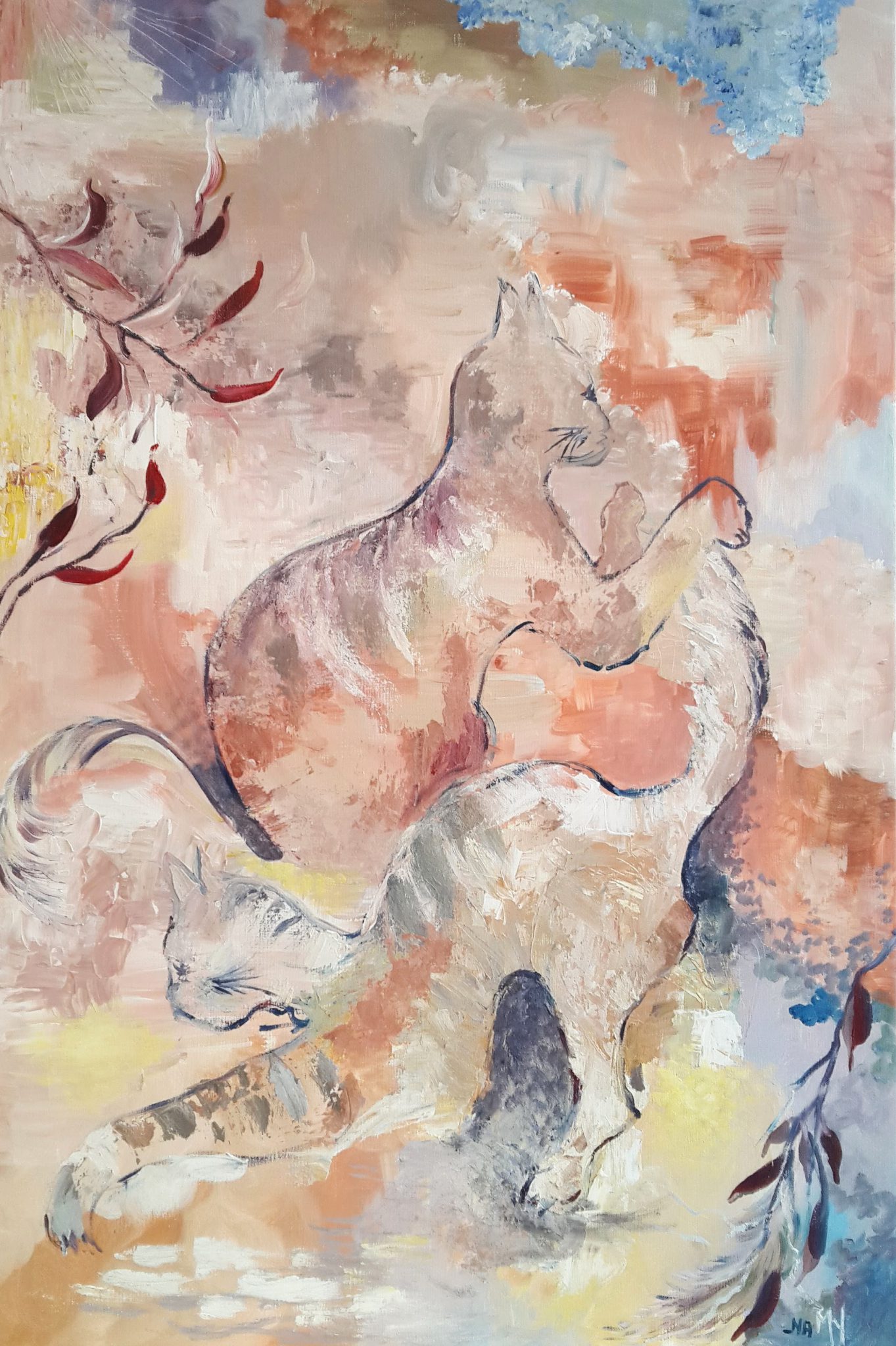 chats-joueurs-ocres-duo-namy-peinture