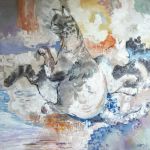 CHATS JOUEURS GRIS DUO NAMY PEINTURE par Nanou Parent