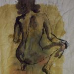 Genevieve Bonnet-Cadith Nue de dos accroupie 35X45 aquarelle sur papier froissé 2017 par Genevieve Bonnet-Cadith