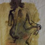 Genevieve Bonnet-Cadith Nue de dos accroupie 35X45 aquarelle sur papier froissé 2017