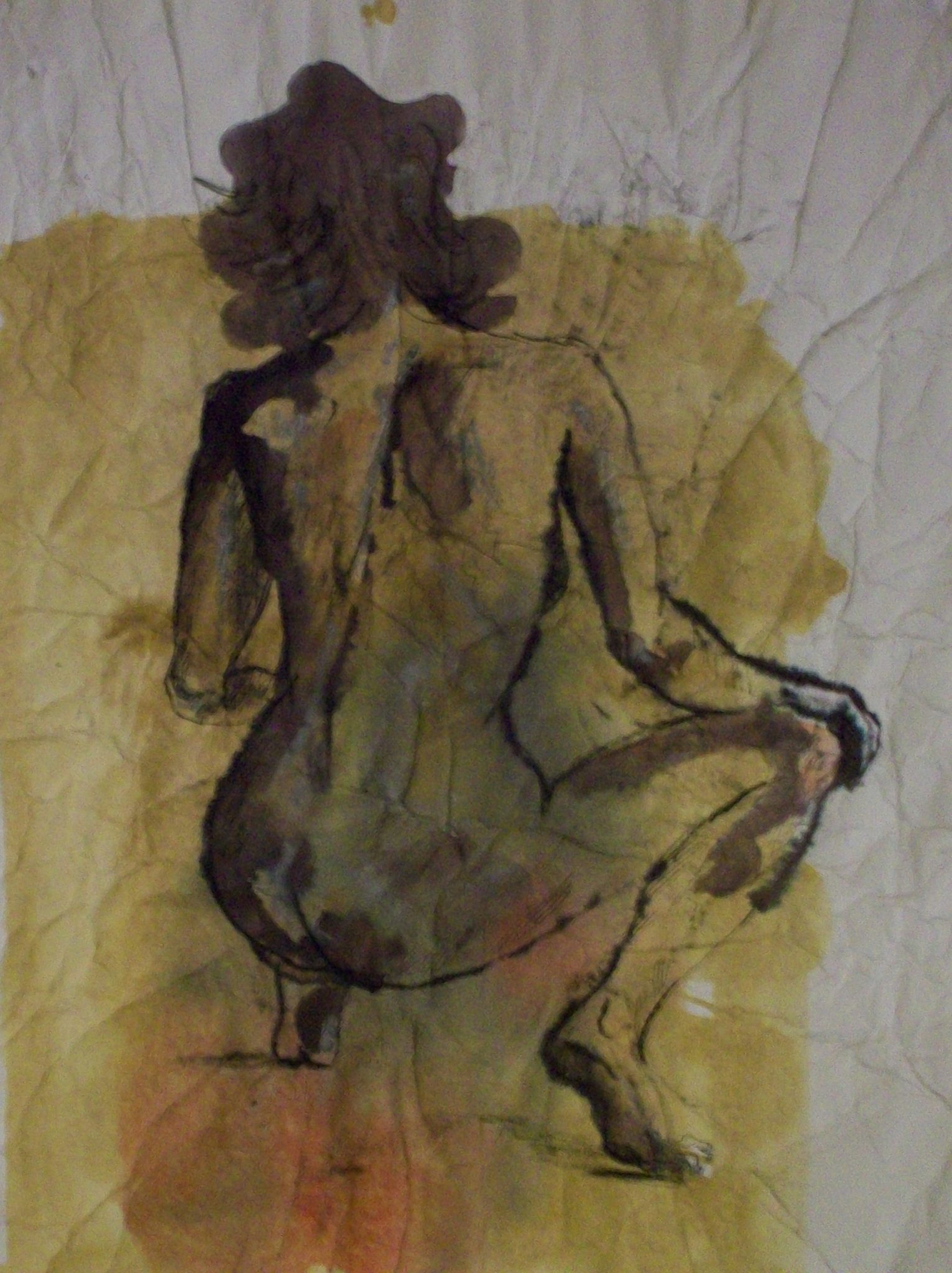 genevieve-bonnet-cadith-nue-de-dos-accroupie-35x45-aquarelle-sur-papier-froisse-2017