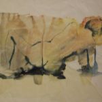 Genevieve Bonnet-Cadith Nue de dos couchée tech aquarelle sur papier froissé 2017 35X45