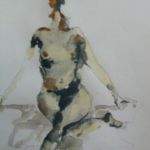 Genevieve Bonnet-Cadith nue assise aquarelle 45X 35 2016