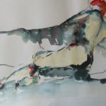 Genevieve Bonnet-Cadith nue rousse de dos aquarelle 40X50 2016