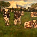 vaches au pré hst 73x92 cms par Gilles Clairin