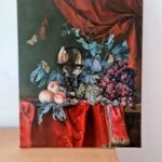 Handmade Dutch Still Life Oil Painting Reproduction Willem van Aelst \"Fruit and a Glass of Wine\" par Tatiana Pivovarova