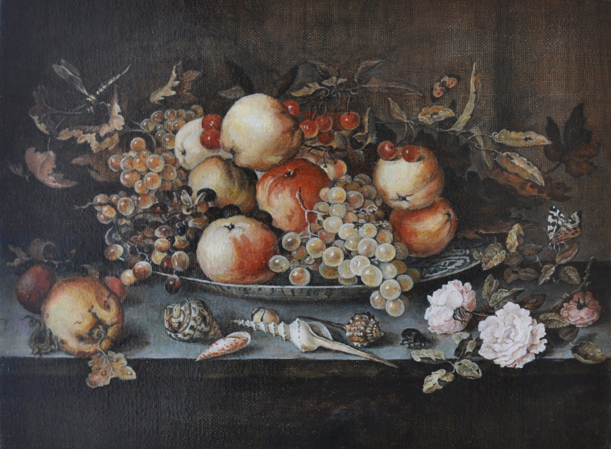 copie-dune-nature-morte-hollandaise-nature-morte-de-fruits-fleurs-coquillages-dapres-balthasar-van-der-ast