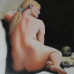 Nu et pomme sur fond noir par Pierre Dallot