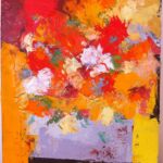 Bouquet de fleurs au fond orange