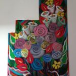 Peinture à l\'huile sur bois représentation de fleurs