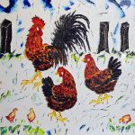 Un coq, deux poules, quatre poussins