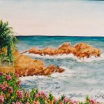 LES JARDINS DE L'ESTEREL ACRYLIQUE SUR CARTON ENTOILE 21 X 19 par GHAZERIAN