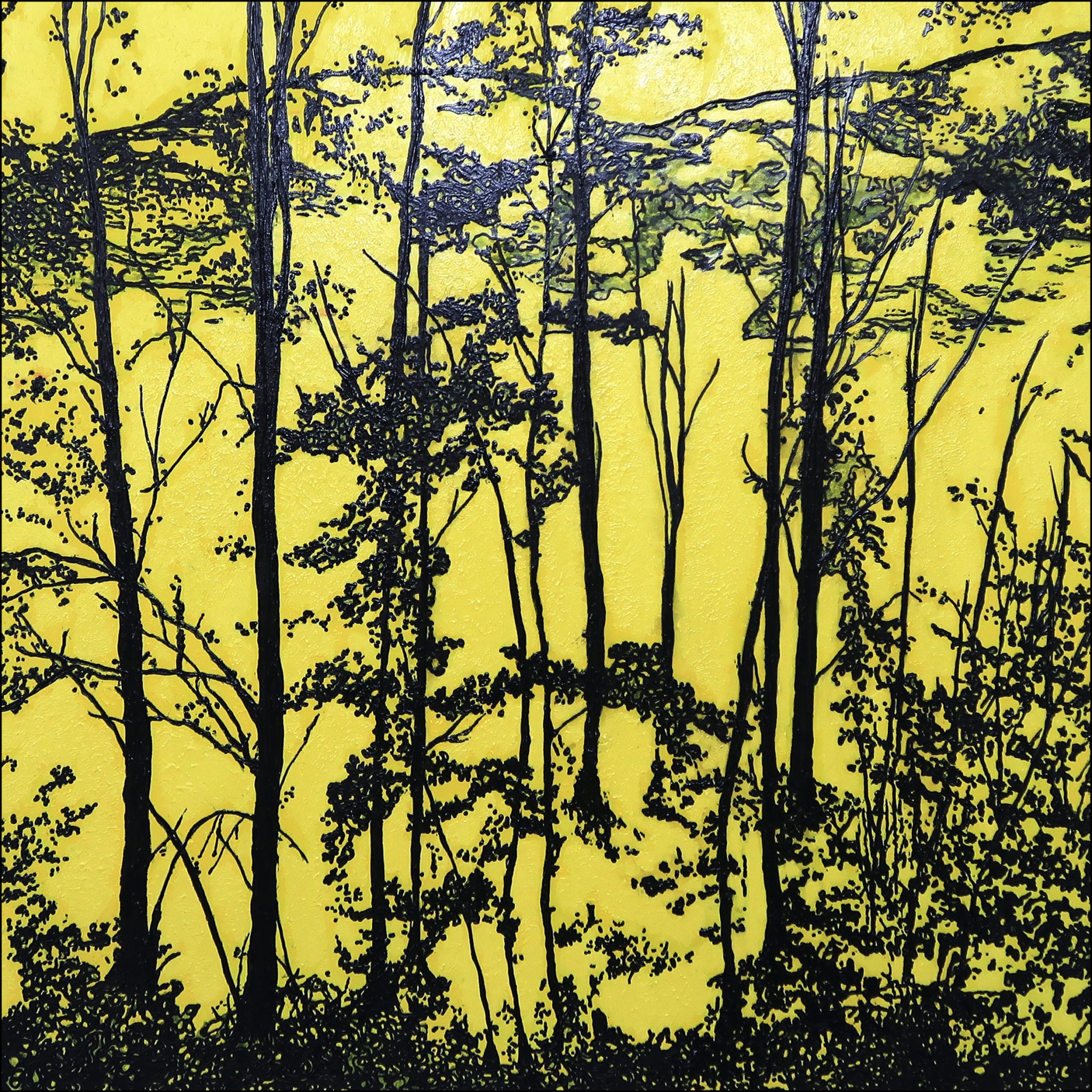 noir-et-jaune-foret-de-fontainebleau-technique-mixte-sur-toile-100-x-100-cm